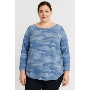 Como Vintage Women's  Blouse Tunic XL Blue-Colored 3/4 Sleeve Pullover Casual